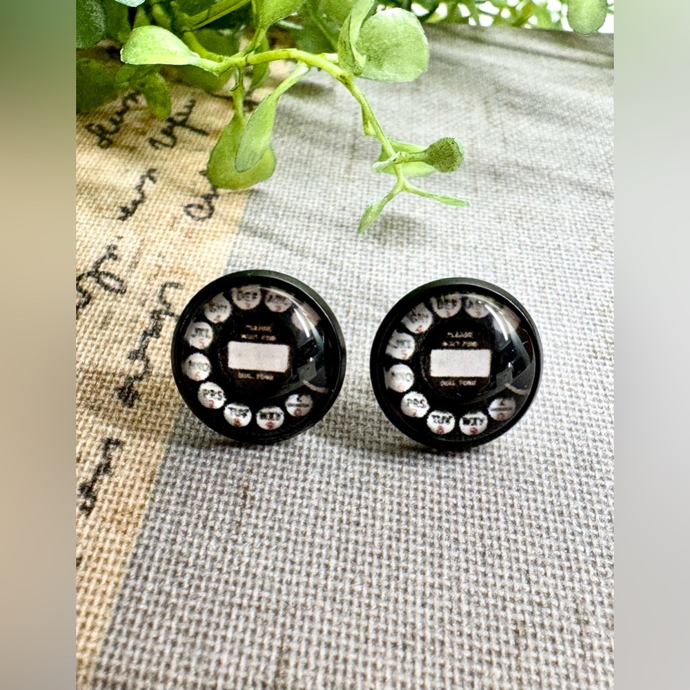 New Black Rotary Dial Phone Retro Telephone Style Stud Earrings - 0.50”